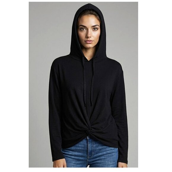 DREW - Black pullover front twist hoodie - Picture 2 of 11